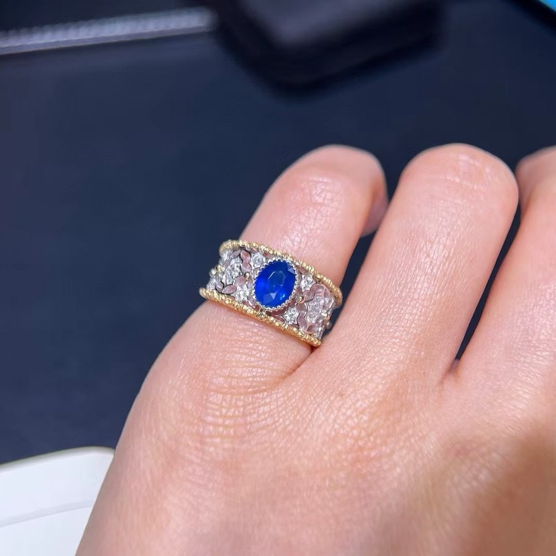14k Gold 1.44 Ctw Natural Sapphire & Diamond Ring - 2