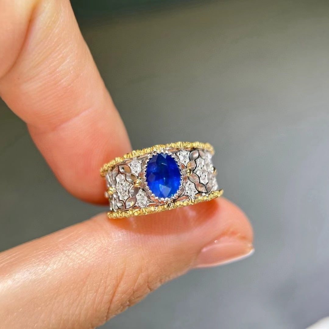 14k Gold 1.44 Ctw Natural Sapphire & Diamond Ring - 3