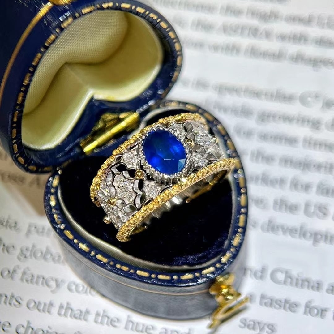 14k Gold 1.44 Ctw Natural Sapphire & Diamond Ring - 4