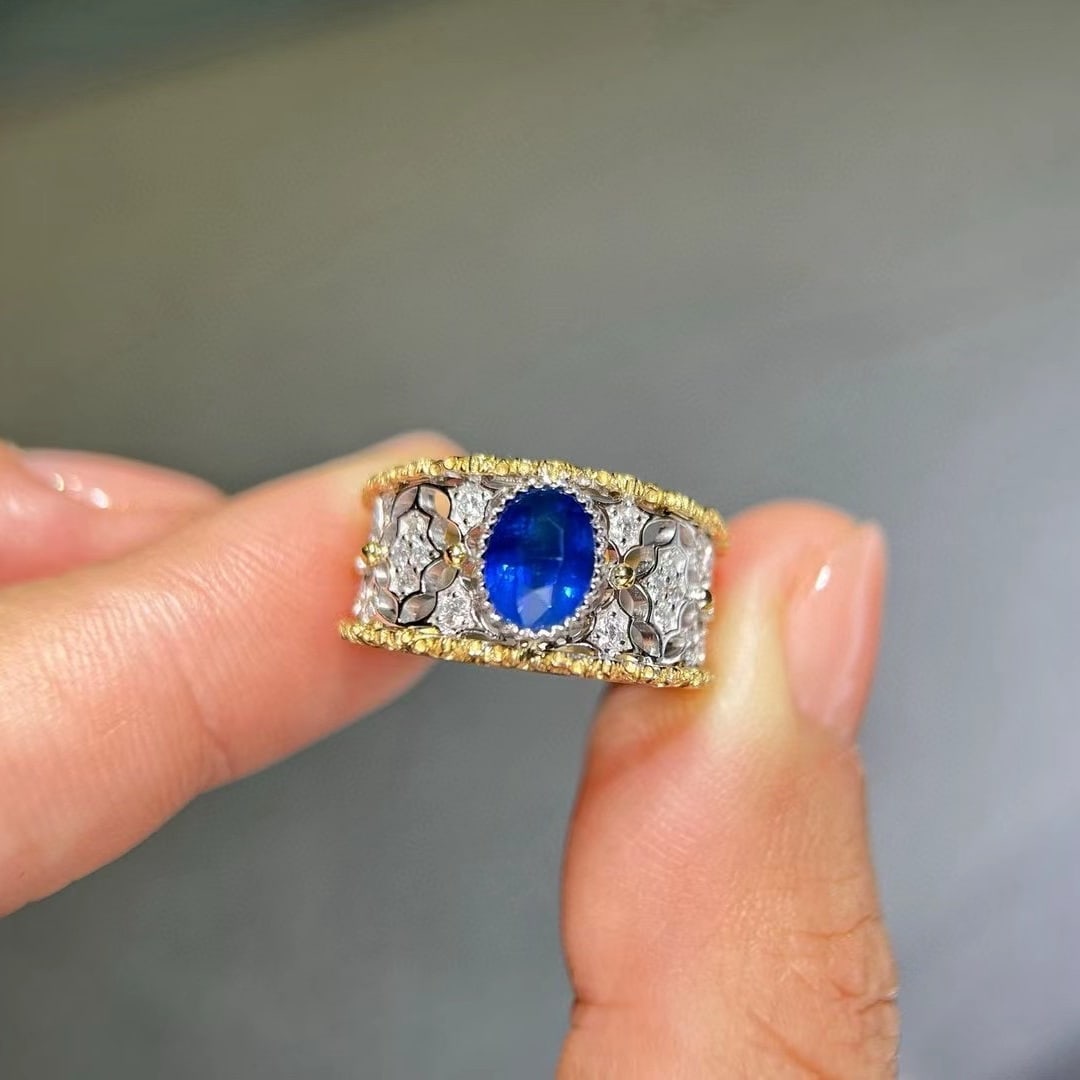 14k Gold 1.44 Ctw Natural Sapphire & Diamond Ring - 6