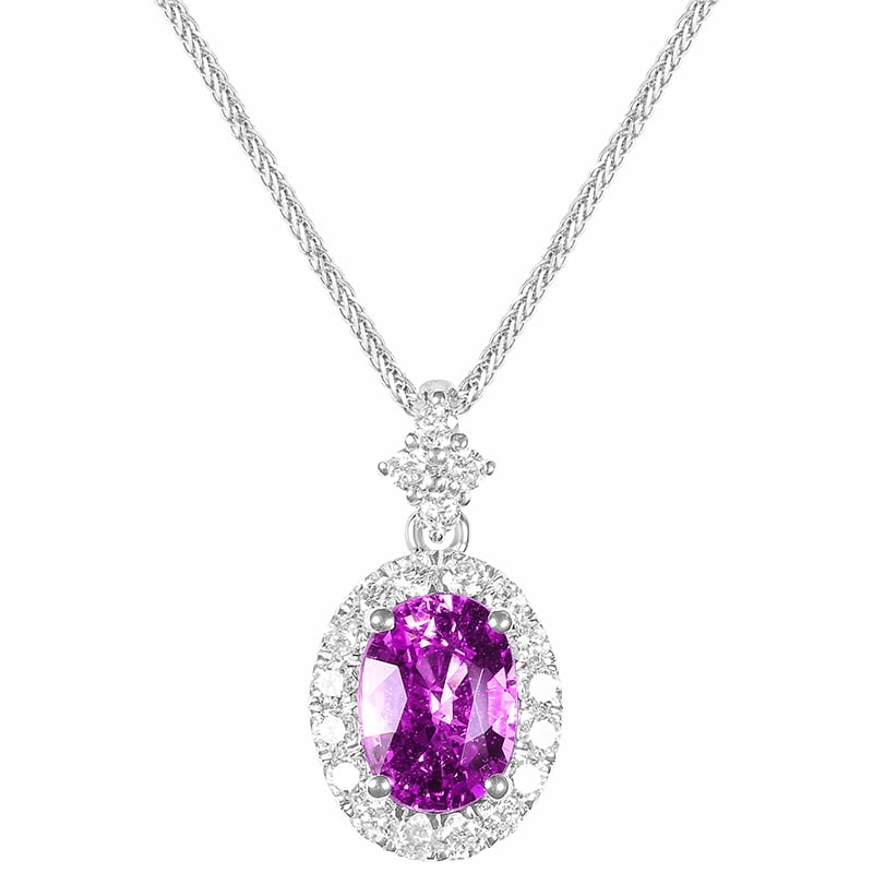 14k Gold 1.26 Ctw Natural Sapphire & Diamond Pendant( Without Chain ): Ref:230988312 // gold content:14k gold // main gemstone:sapphire // shape:oval // carat weight:1. 02ct // color:purple // treatment:natural // // adjacent gemstone 2 : diamond // number of stones:20