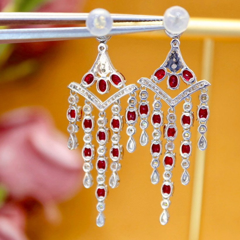 14k Gold 5.65 Ctw Vivid Red Natural Ruby & Diamond Earrings - 4