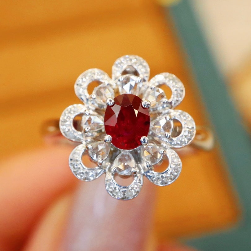 14k Gold 0.87 Ctw Natural Ruby & Diamond Ring/pendant( Without Chain ): Ref:230988317 // gold content:14k gold // ring size:7. 25us // // main gemstone:ruby // shape:oval // carat weight:0. 63ct // color:pigeonblood red // treatment:natural // // adjacent gemstone 2 :