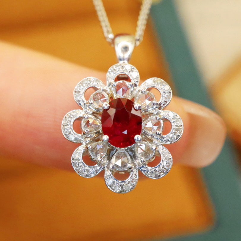 14k Gold 0.87 Ctw Natural Ruby & Diamond Ring/pendant( Without Chain ) - 4