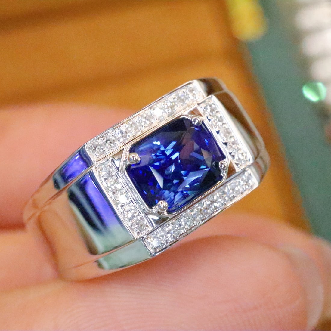 14k Gold 1.42 Ctw Natural Sapphire & Diamond & Men¡¯s Ring - 2