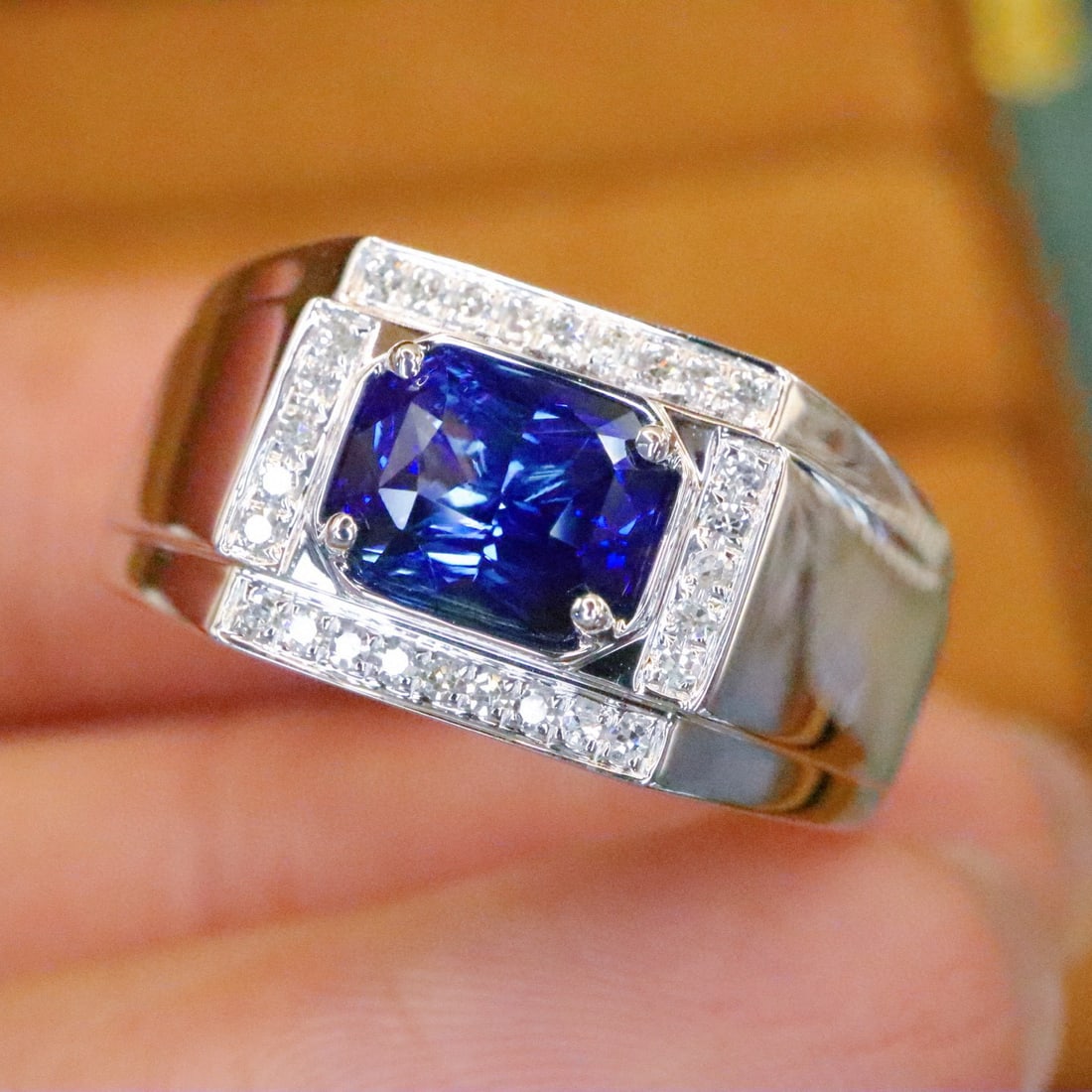 14k Gold 1.42 Ctw Natural Sapphire & Diamond & Men¡¯s Ring - 3