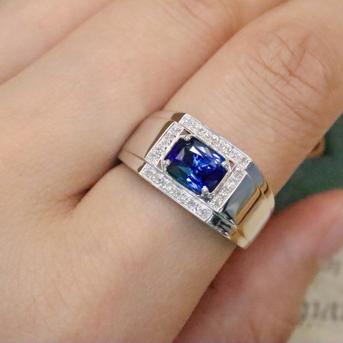 14k Gold 1.42 Ctw Natural Sapphire & Diamond & Men¡¯s Ring - 5
