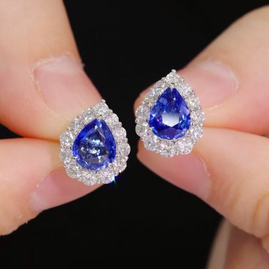 14k Gold 2.98 Ctw Natural Sapphire & Diamond Earrings - 2