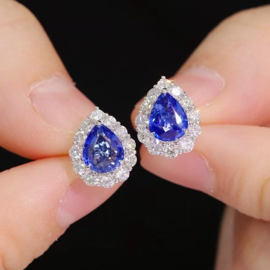 14k Gold 2.98 Ctw Natural Sapphire & Diamond Earrings - 3