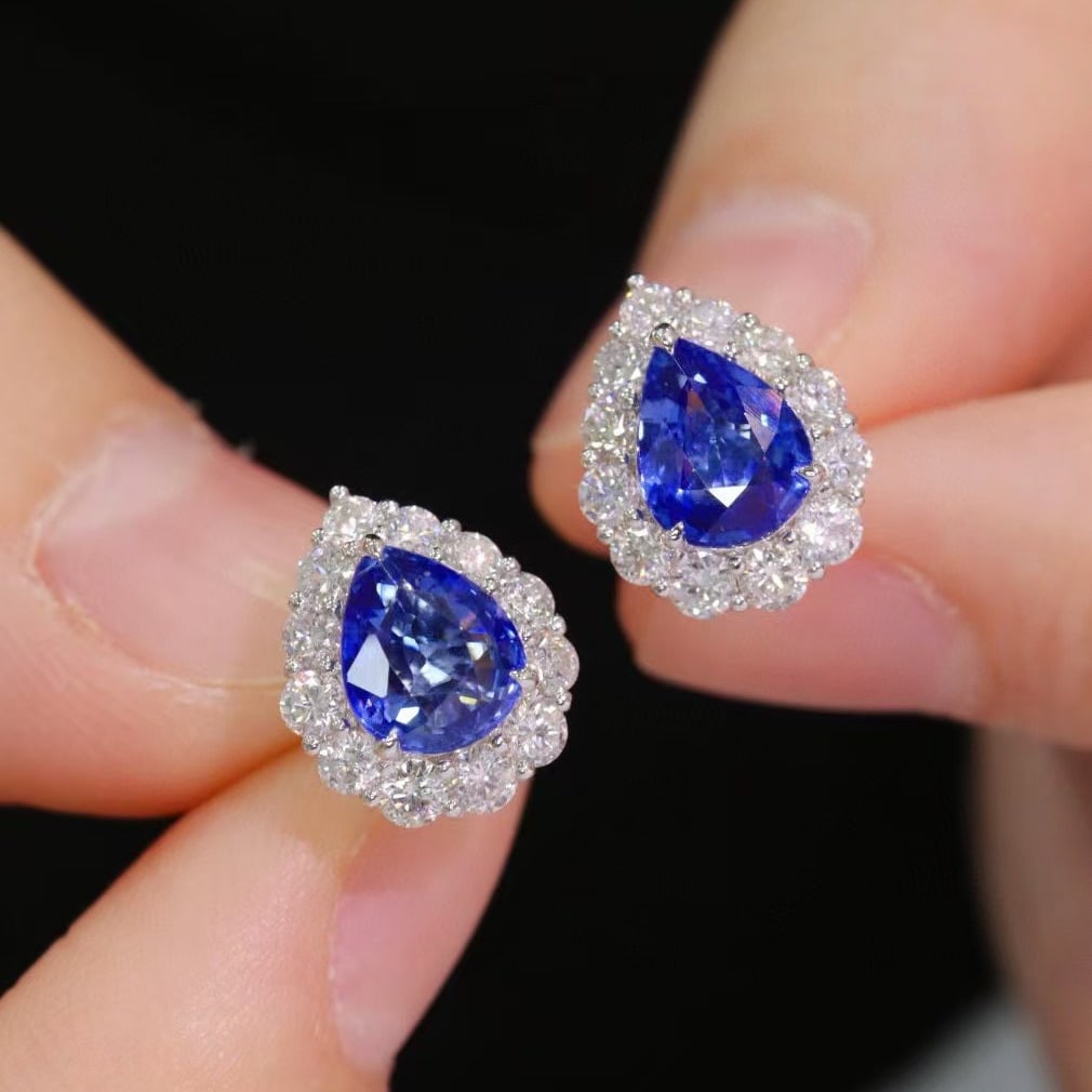 14k Gold 2.98 Ctw Natural Sapphire & Diamond Earrings - 4