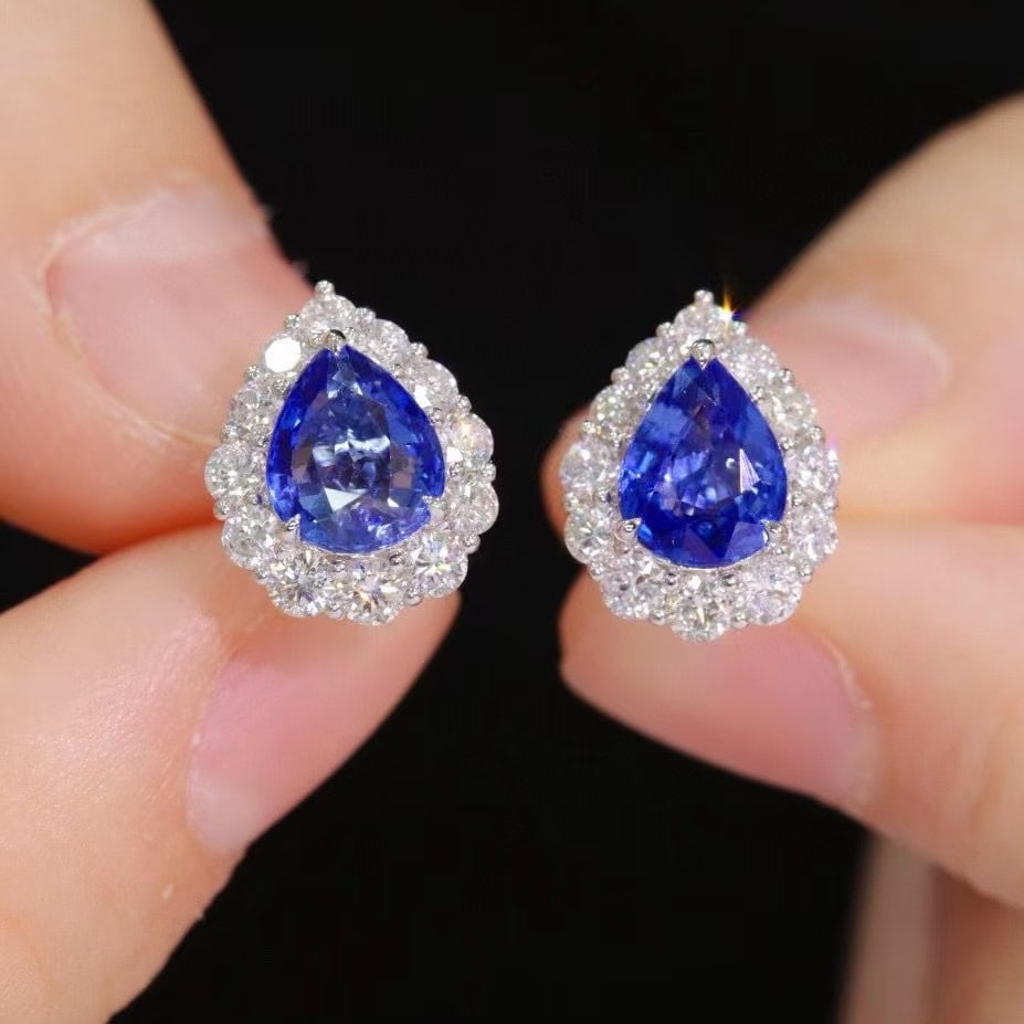 14k Gold 2.98 Ctw Natural Sapphire & Diamond Earrings - 5