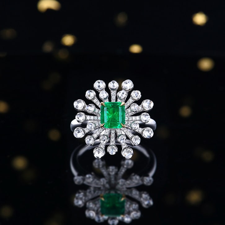 14k Gold 1.76 Ctw Vivid Green Natural Emerald & Diamond Ring/pendant( Without Chain ): Ref:230988333 // gold content:14k gold // ring size:7. 25us // // main gemstone:emerald // shape:octagonal // carat weight:1. 14ct // color:vivid green // treatment:natural // // adjacent gemstone 2 :