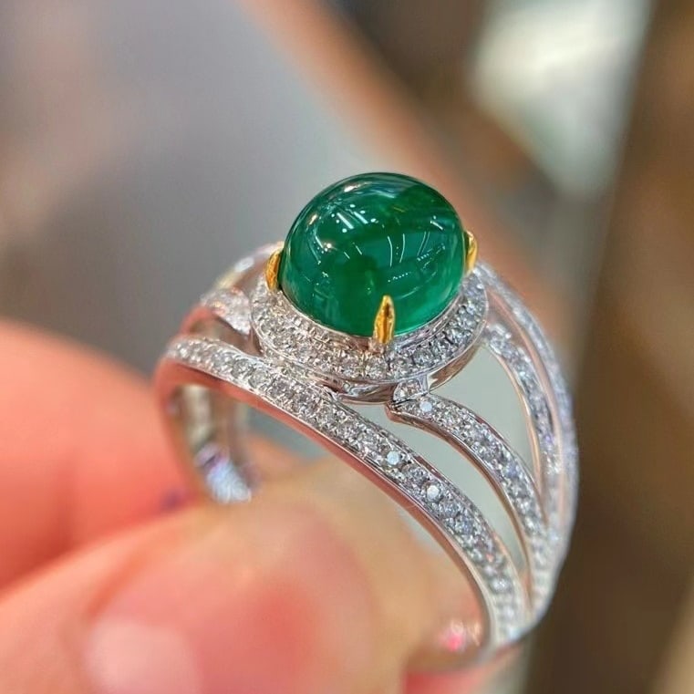 14k Gold 3.26 Ctw Vivid Green Natural Emerald & Diamond Ring - 3