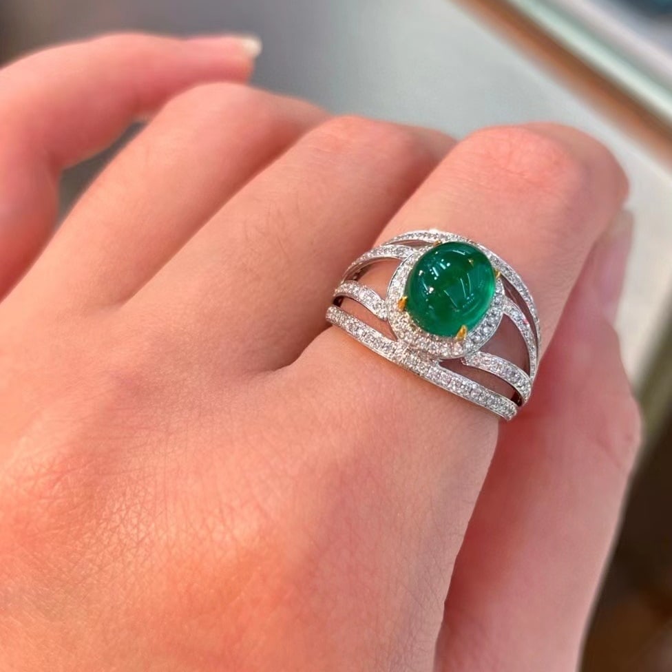 14k Gold 3.26 Ctw Vivid Green Natural Emerald & Diamond Ring - 5