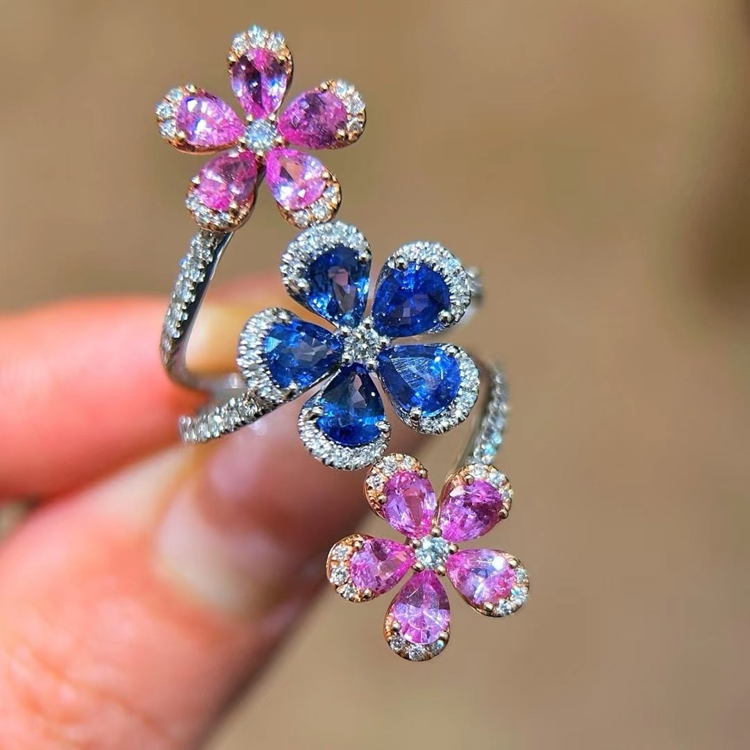 14k Gold 3.72 Ctw Natural Sapphire & Sapphire Ring: Ref:230988336 // gold content:14k gold // ring size:7. 25us // // main gemstone:sapphire // shape:pear // carat weight:1. 91ct // color:blue // treatment:natural // // adjacent gemstone 2 : sapphire