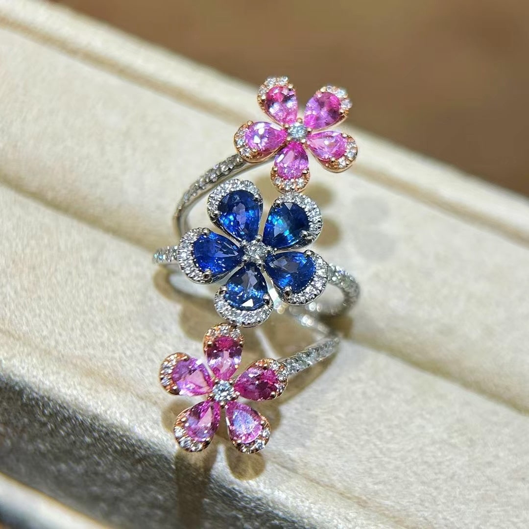 14k Gold 3.72 Ctw Natural Sapphire & Sapphire Ring - 2