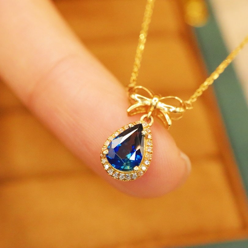 14k Gold 1.0 Ct Natural Sapphire & Diamond Necklace - 2