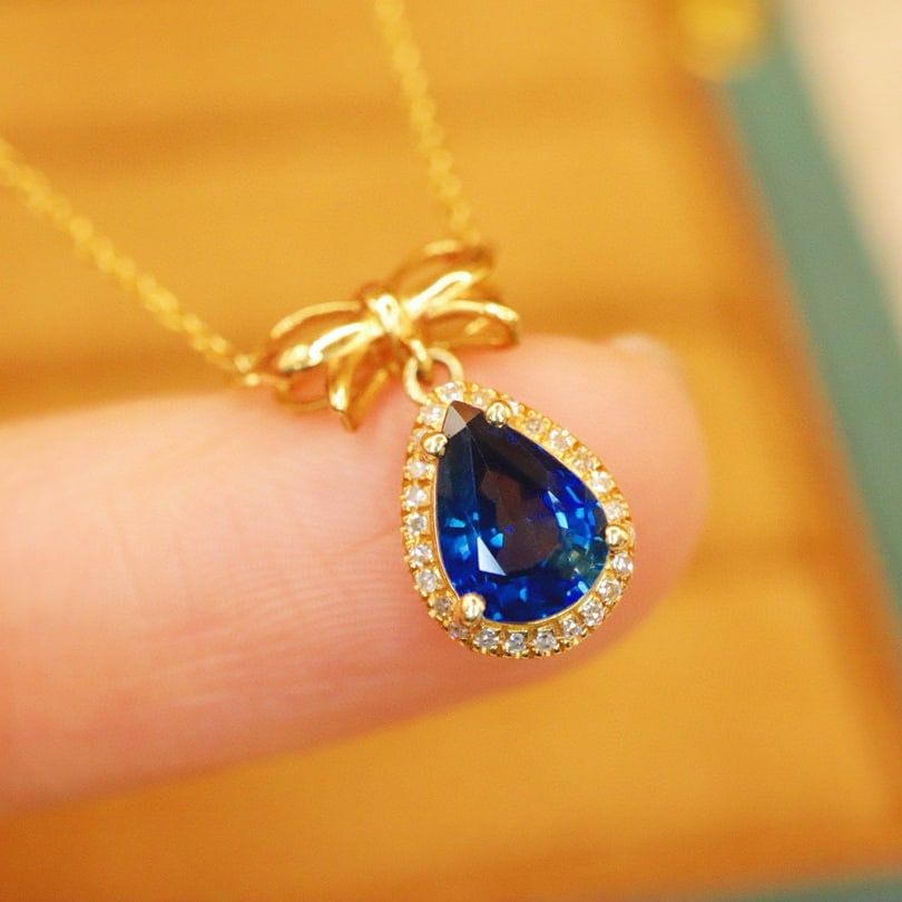 14k Gold 1.0 Ct Natural Sapphire & Diamond Necklace - 3