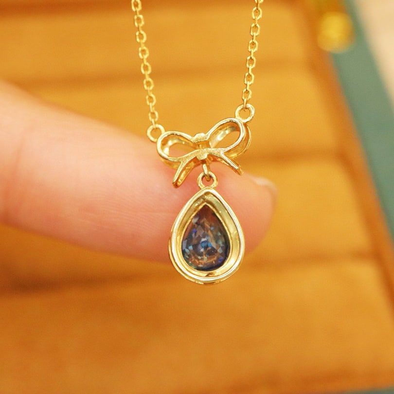 14k Gold 1.0 Ct Natural Sapphire & Diamond Necklace - 4