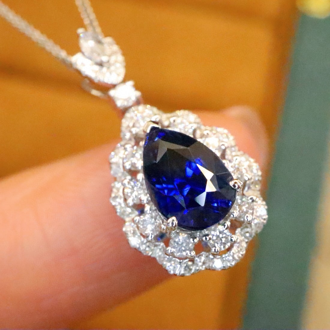 14k Gold 2.42 Ctw Natural Sapphire & Diamond Pendant( Without Chain ) - 2