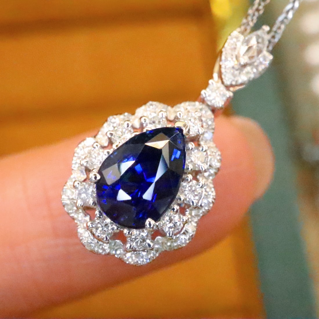 14k Gold 2.42 Ctw Natural Sapphire & Diamond Pendant( Without Chain ) - 3