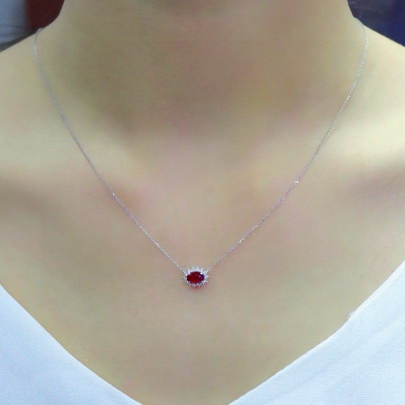 14k Gold 0.79 Ctw Vivid Red Natural Ruby & Diamond Necklace - 5