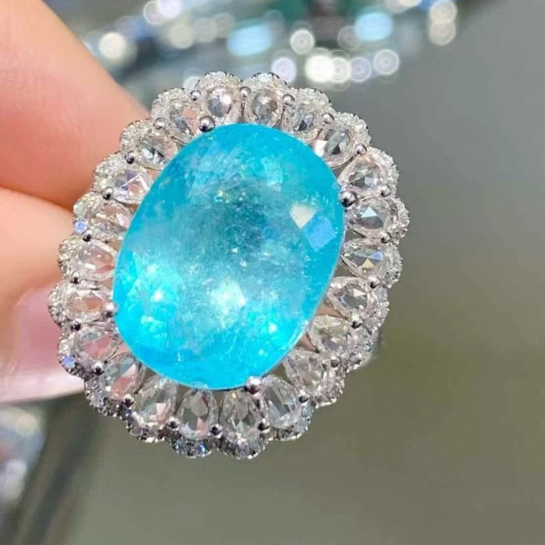 14k Gold 7.56 Ct Natural Paraiba Tourmaline & Sapphire & Diamond Ring - 3
