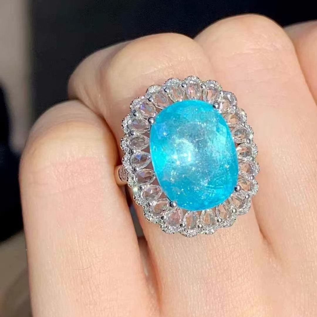 14k Gold 7.56 Ct Natural Paraiba Tourmaline & Sapphire & Diamond Ring - 6