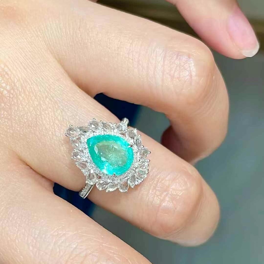 14k Gold 2.27 Ct Natural Paraiba Tourmaline & Sapphire & Diamond Ring - 2