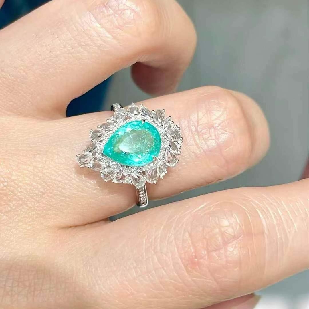 14k Gold 2.27 Ct Natural Paraiba Tourmaline & Sapphire & Diamond Ring - 3