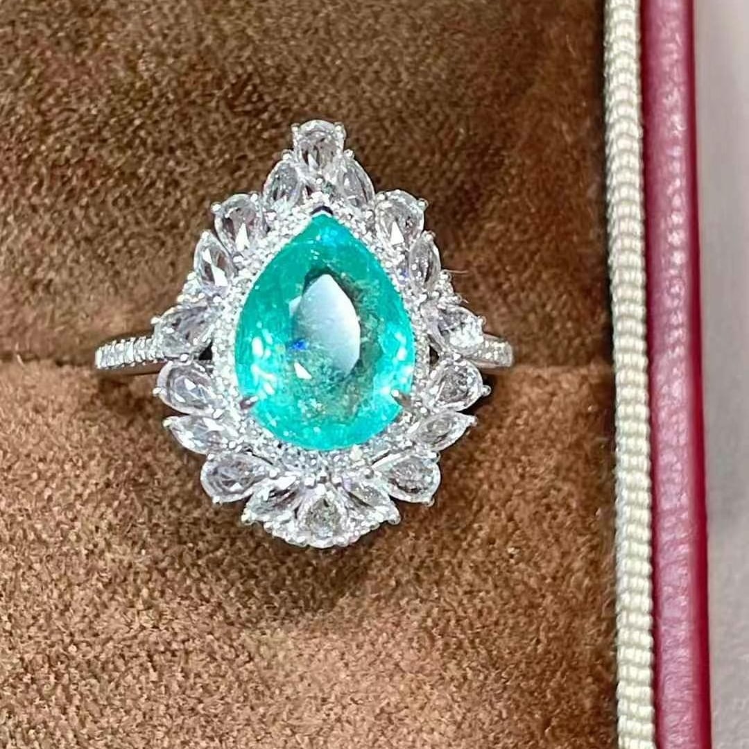 14k Gold 2.27 Ct Natural Paraiba Tourmaline & Sapphire & Diamond Ring - 4