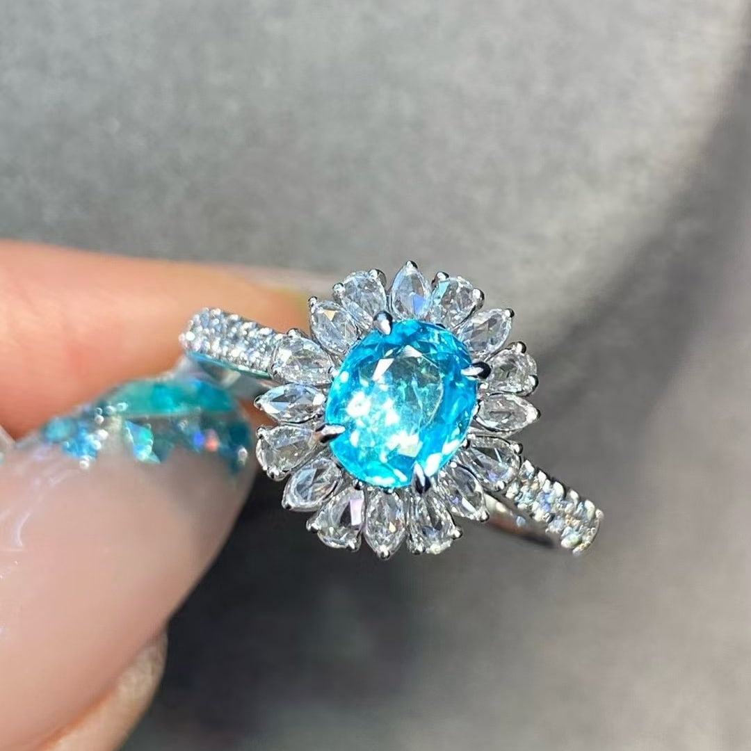 14k Gold 1.19 Ctw Natural Paraiba Tourmaline & Diamond Ring - 3
