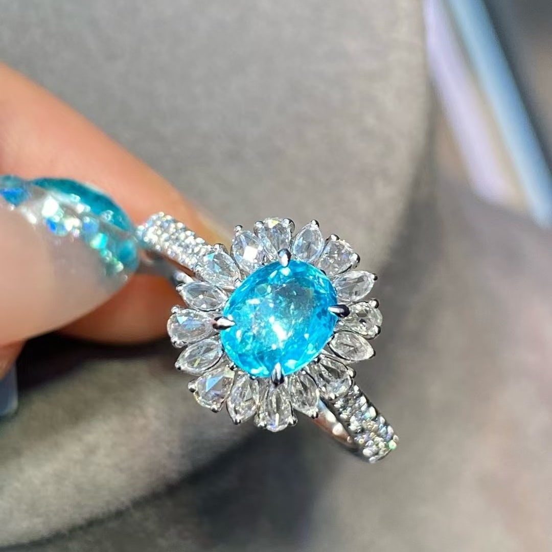 14k Gold 1.19 Ctw Natural Paraiba Tourmaline & Diamond Ring - 4