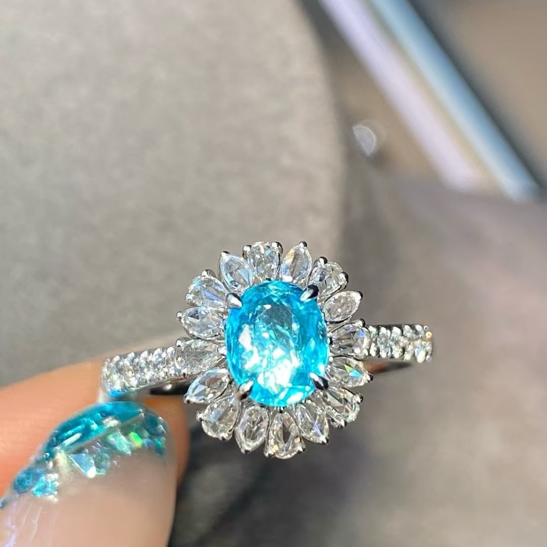 14k Gold 1.19 Ctw Natural Paraiba Tourmaline & Diamond Ring - 5