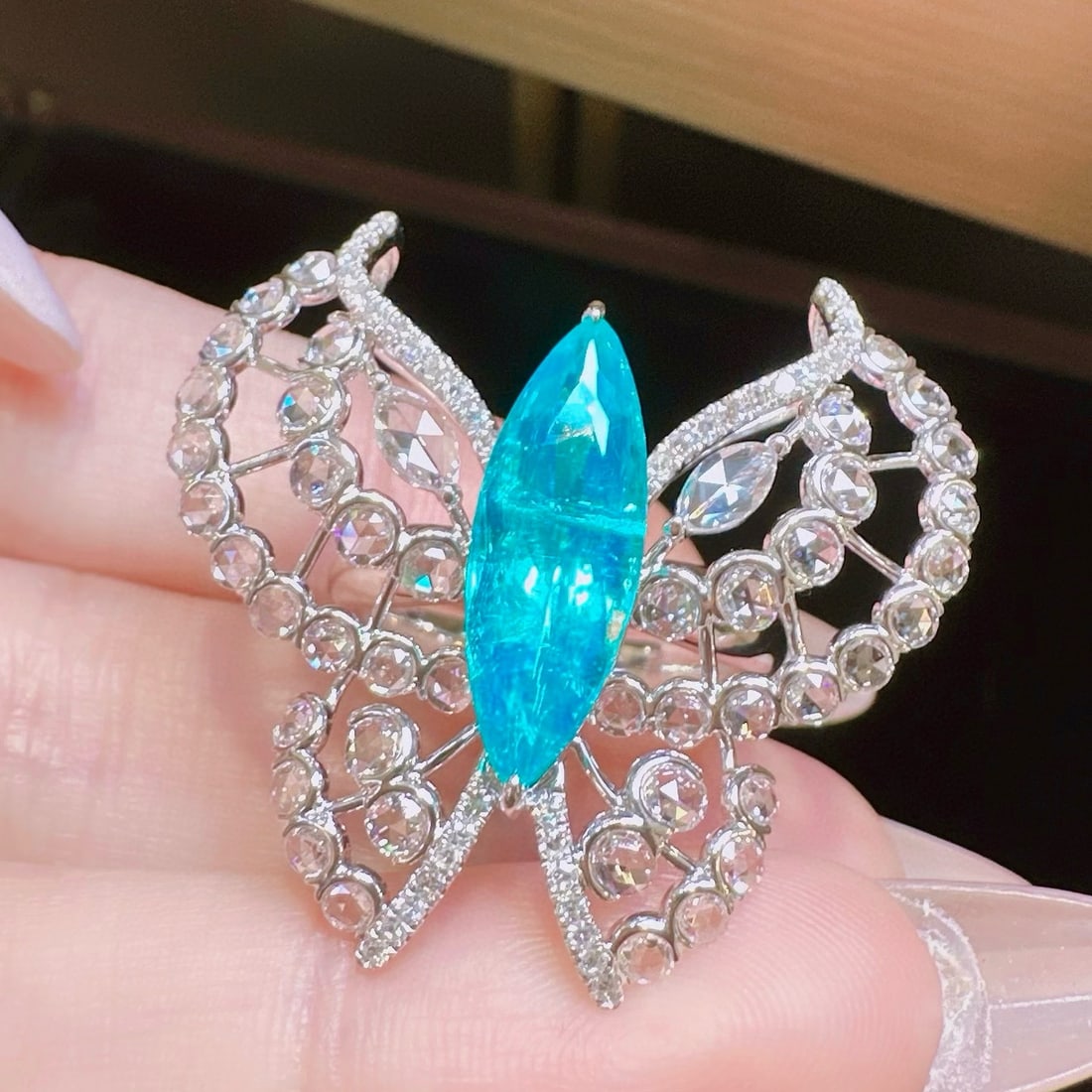14k Gold 3.33 Ct Natural Paraiba Tourmaline & Diamond Ring - 2