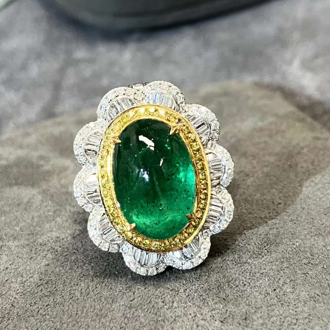14k Gold 7.02 Ctw Vivid Green Natural Emerald & Diamond Ring/pendant( Without Chain ) - 3