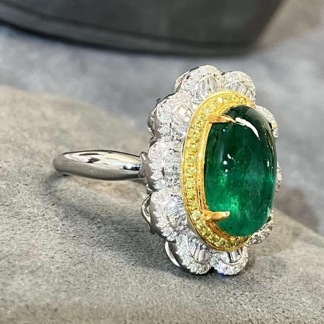 14k Gold 7.02 Ctw Vivid Green Natural Emerald & Diamond Ring/pendant( Without Chain ) - 4