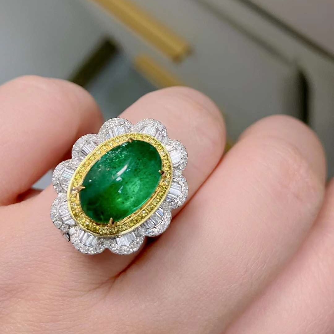 14k Gold 7.02 Ctw Vivid Green Natural Emerald & Diamond Ring/pendant( Without Chain ) - 5