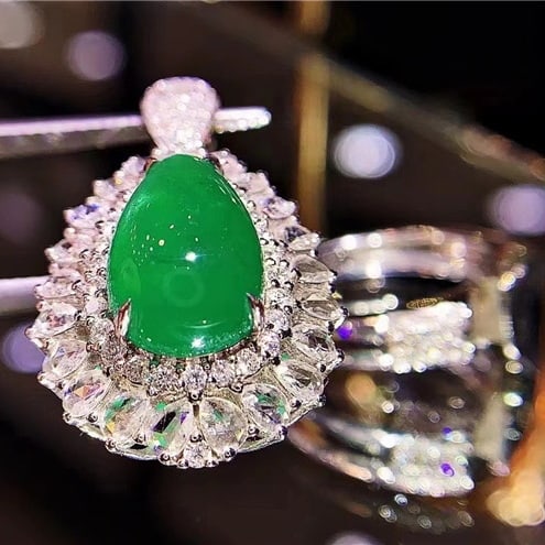 14k Gold 5.81 Ct Vivid Green Natural Emerald & Diamond Ring/pendant( Without Chain ) - 2