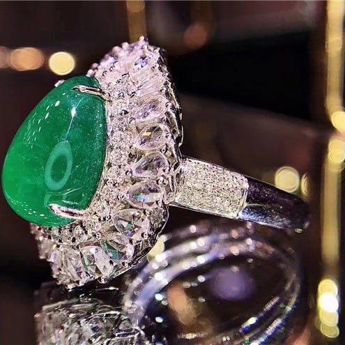 14k Gold 5.81 Ct Vivid Green Natural Emerald & Diamond Ring/pendant( Without Chain ) - 7