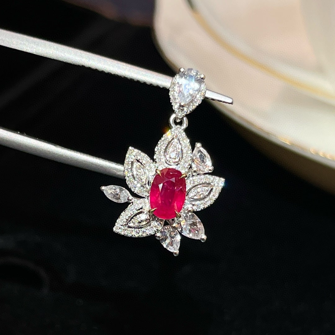 14k Gold 1.35 Ctw Natural Ruby & Diamond Pendant( Without Chain ): Ref:230988357 // gold content:14k gold // main gemstone:ruby // shape:oval // carat weight:0. 78ct // color:pigeonblood red // treatment:natural // // adjacent gemstone 2 : diamond // shape:round // c