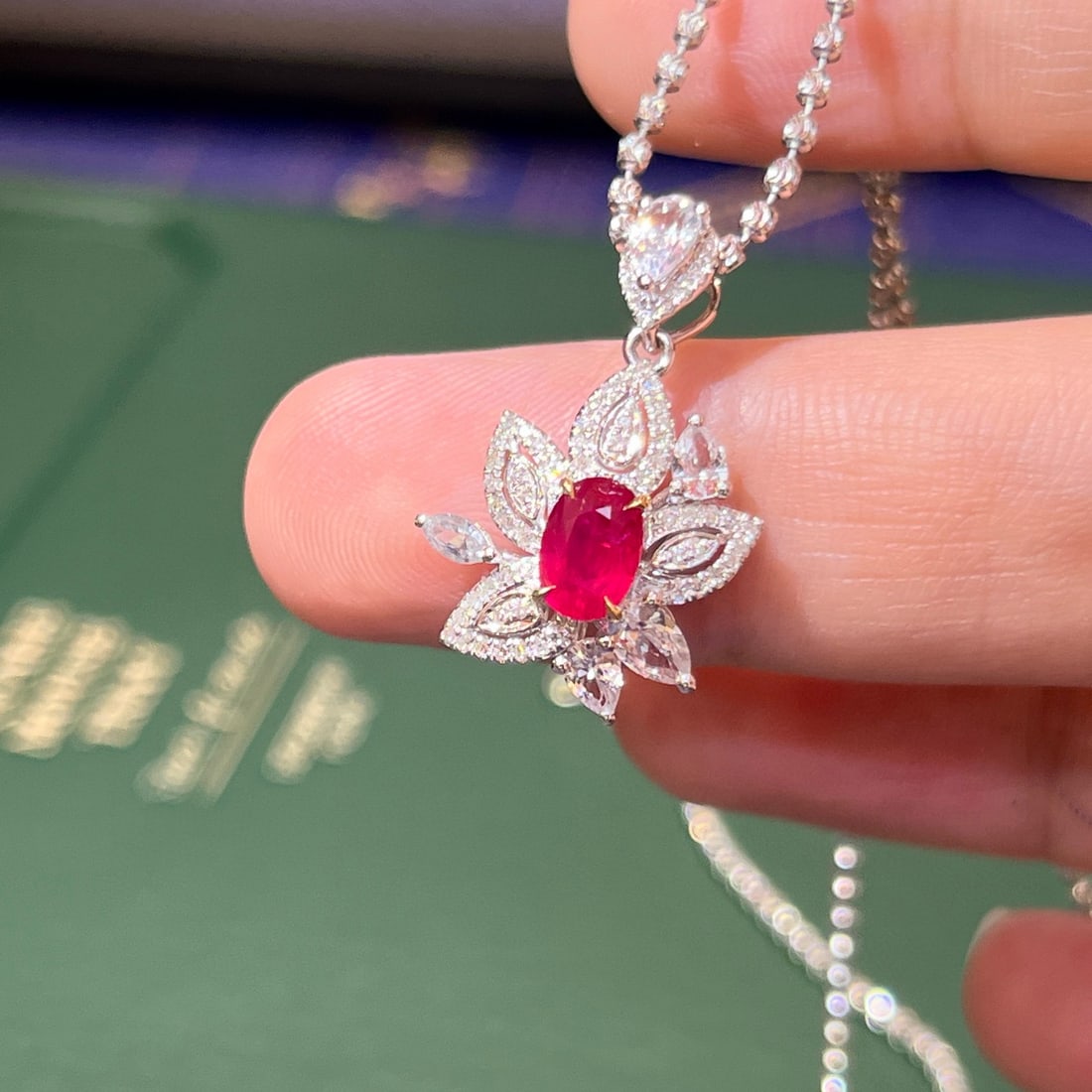 14k Gold 1.35 Ctw Natural Ruby & Diamond Pendant( Without Chain ) - 2