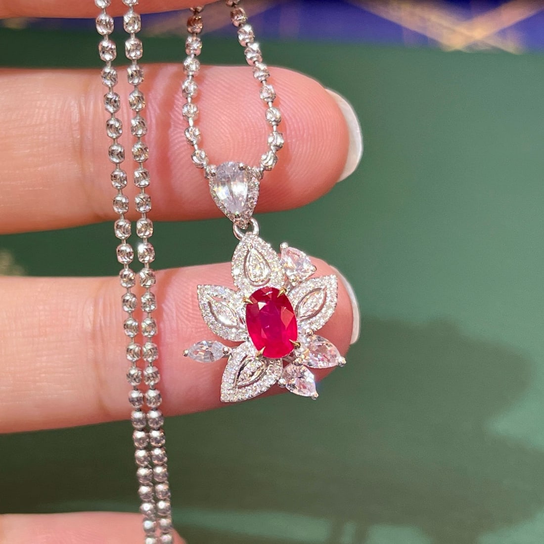 14k Gold 1.35 Ctw Natural Ruby & Diamond Pendant( Without Chain ) - 3