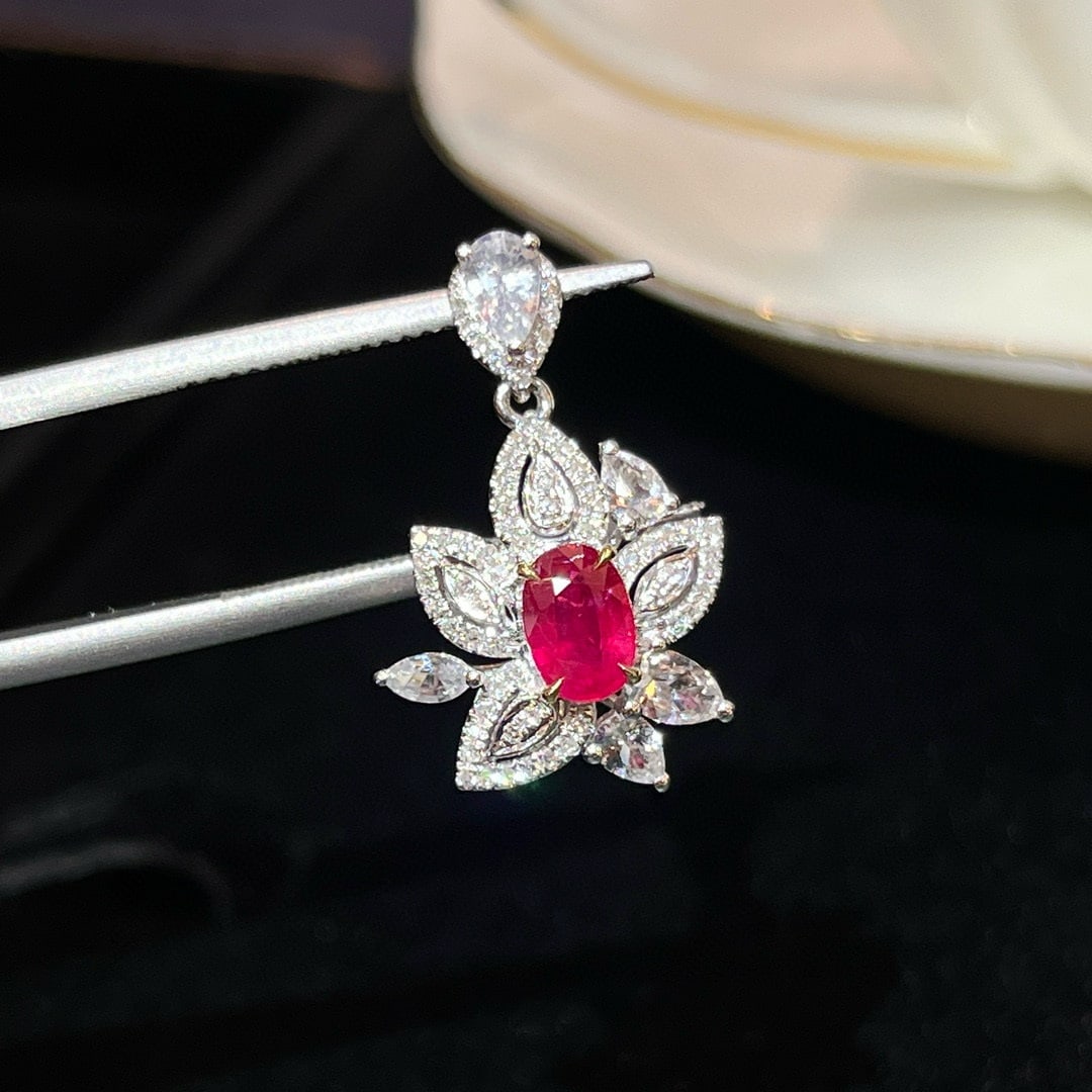 14k Gold 1.35 Ctw Natural Ruby & Diamond Pendant( Without Chain ) - 5