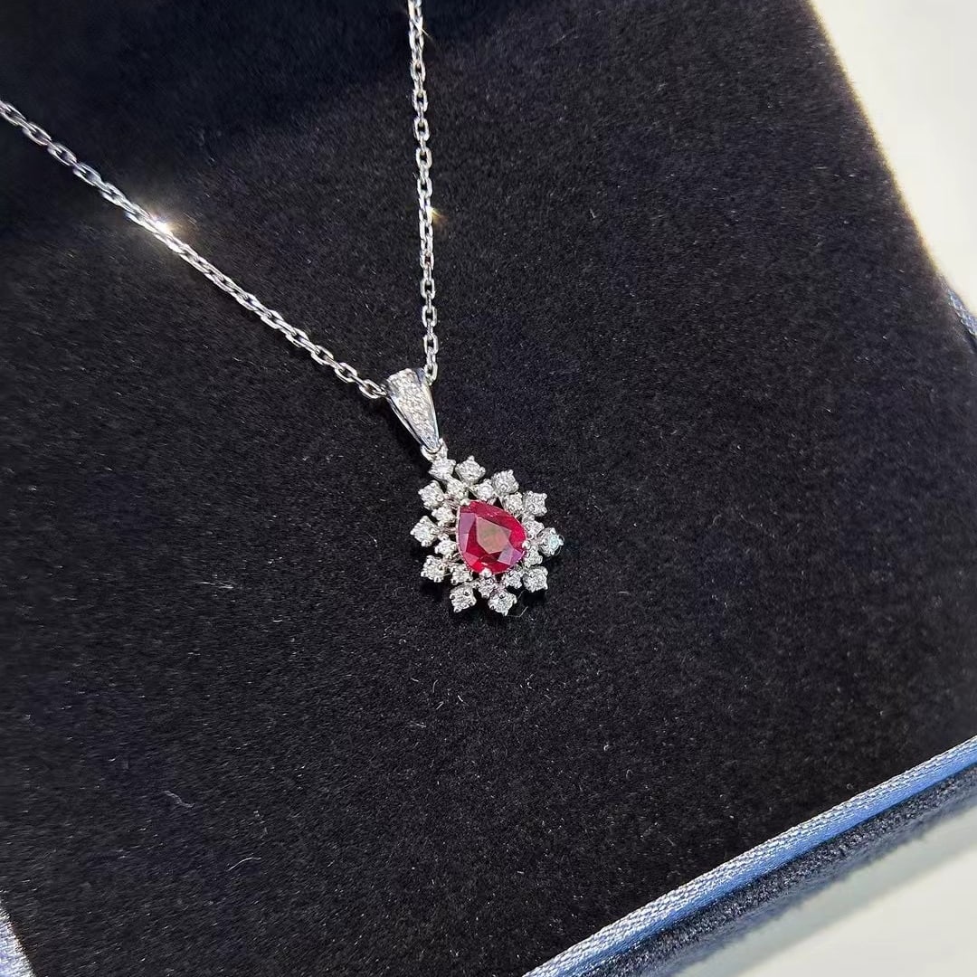 14k Gold 0.74 Ctw Natural Ruby & Diamond Pendant( Without Chain ): Ref:230988358 // gold content:14k gold // main gemstone:ruby // shape:pear // carat weight:0. 53ct // color:red // treatment:natural // // adjacent gemstone 2 : diamond // shape:round // carat