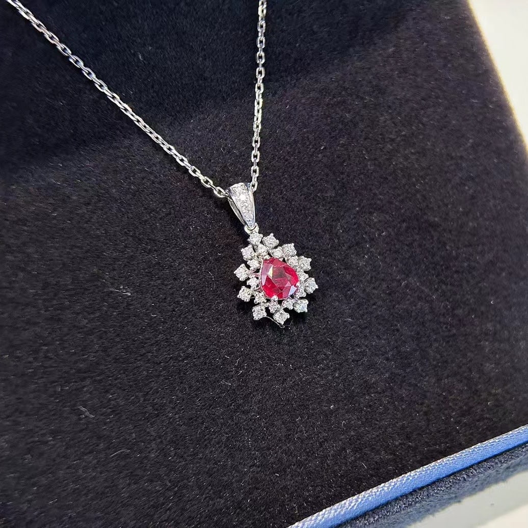 14k Gold 0.74 Ctw Natural Ruby & Diamond Pendant( Without Chain ) - 2