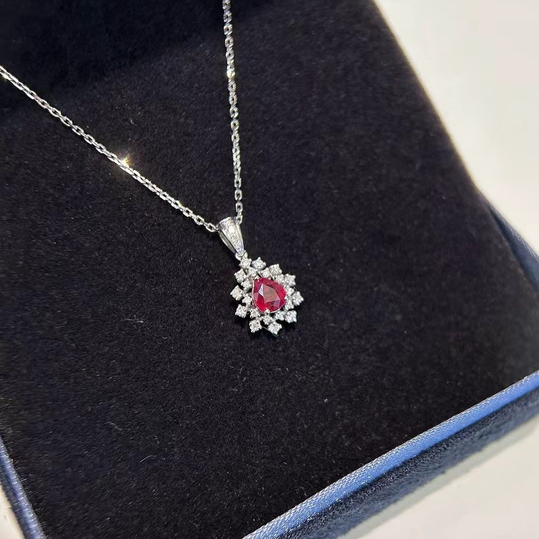 14k Gold 0.74 Ctw Natural Ruby & Diamond Pendant( Without Chain ) - 3