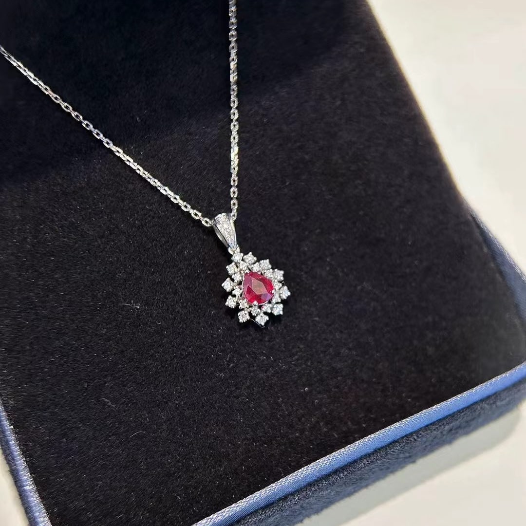 14k Gold 0.74 Ctw Natural Ruby & Diamond Pendant( Without Chain ) - 4