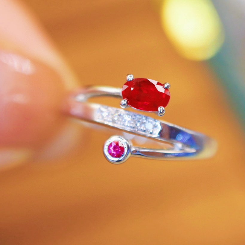 14k Gold 0.45 Ctw Natural Ruby & Ruby Ring - 2