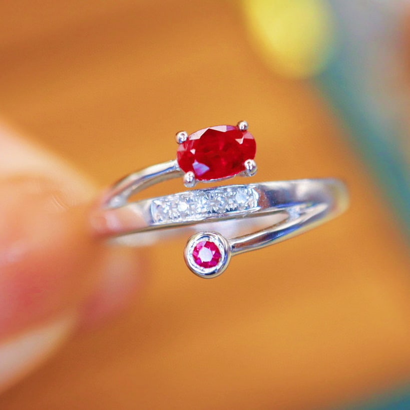 14k Gold 0.45 Ctw Natural Ruby & Ruby Ring - 6